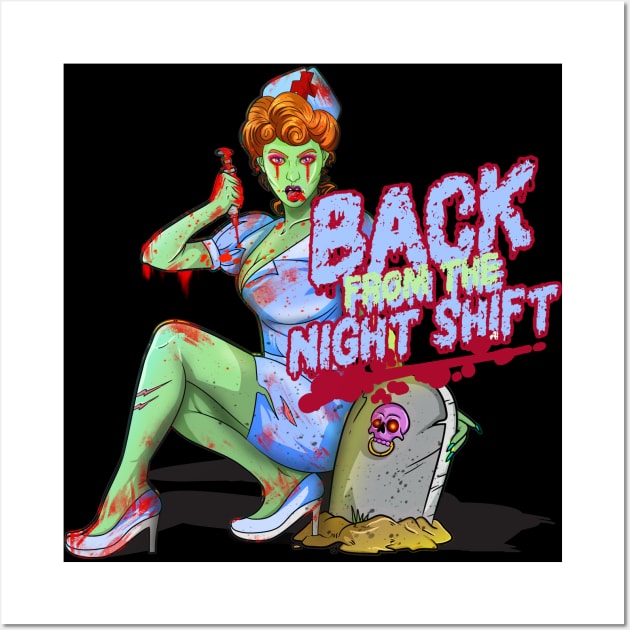 Healthcare Night Shift Nurse Zombie Wall Art by Trendy Black Sheep